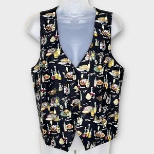 NICOLE MILLER Silk Vest Women's Large Wine Novelty Print Vintage 1995 Ltd Qty